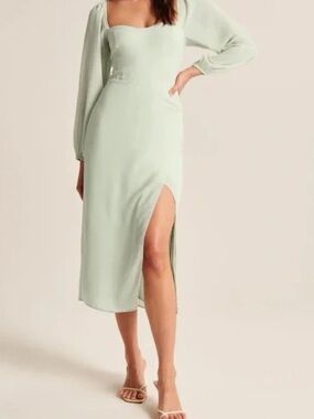 Abercrombie & Fitch Long-Sleeve Draped Skirt Midi Dress Mint Green - Large‎